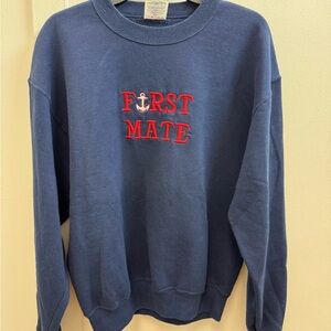 Nautical Blue Sweater with Red Accents